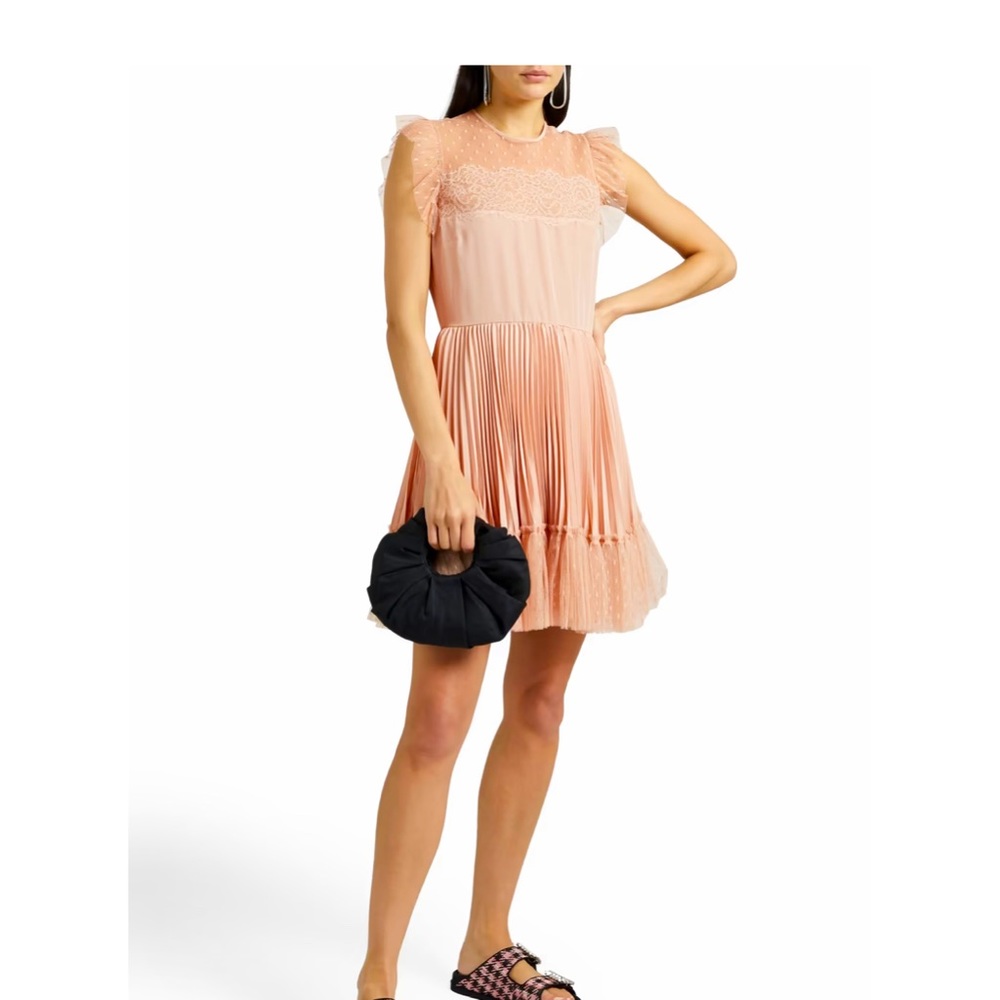 RED Valentino Women's Lace paneled Pleated Printed Chiffon Dress Size 38…